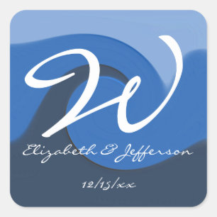 "Blue Tide" - Monogram met namen Seal/Sticker Vierkante Sticker