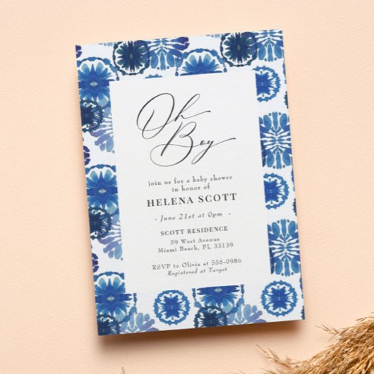 Blue Tie Dye Festival Baby shower Kaart