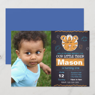 Blue Tiger Birthday-uitnodiging met foto Kaart