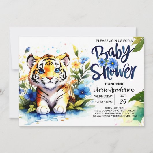 Blue Tiger Cub Baby shower Kaart (Voorkant)