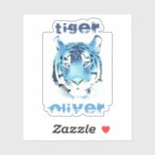 Blue Tiger Head Waterverf Name Sticker (Vel)