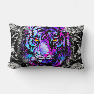Blue Tiger Lumbar Pillow - Colorful Tiger Head Kussen