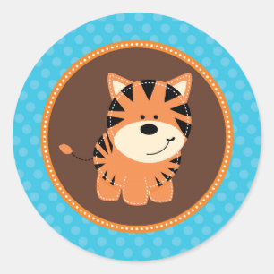 Blue Tiger Sticker, Baby shower of envelop afdicht Ronde Sticker
