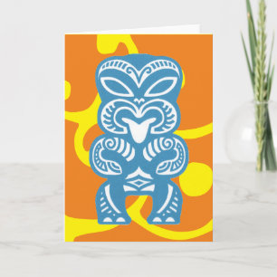 Blue Tiki Good Luck Figuur Symbool Wenskaart Kaart