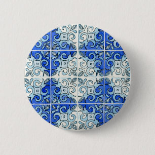 Blue Tile Design 2 - Swirls Ronde Button 5,7 Cm