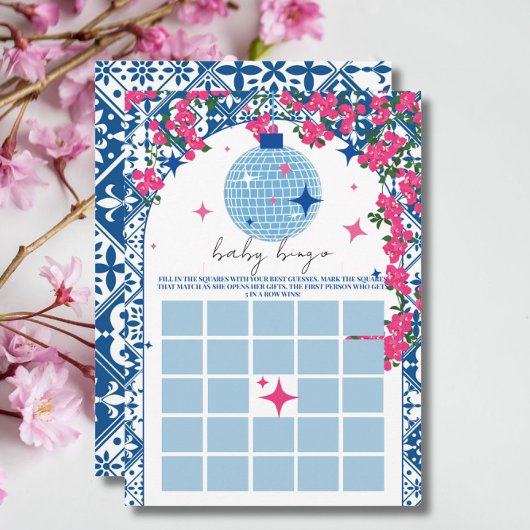 Blue Tile Disco baby shower bingo Carte de jeu
