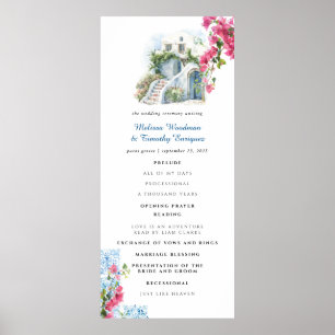 Blue Tile Floral   Huwelijksprogramma Griekenland Poster