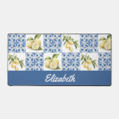 Blue Tile French Country Lemon Custom Name Bureaumat (Voorkant)
