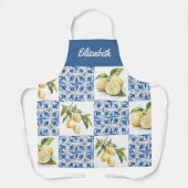 Blue Tile French Country Lemon Custom Name Schort (Voorkant)