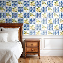 Blue Tile French Country Lemon Pattern Behang