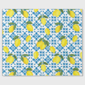 Blue Tile French Country Lemon Pattern Cadeaupapier (Vlak)