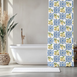 Blue Tile French Country Lemon Pattern Douchegordijn