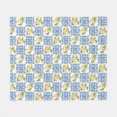 Blue Tile French Country Lemon Pattern Fleece Deken (Voorkant (Horizontaal))