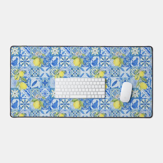 Blue Tile French Country Lemon Pattern Home Decor (Clavier et souris)