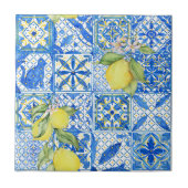 Blue Tile French Country Lemon Pattern Home Decor Tegeltje (Voorkant)
