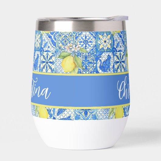 Blue Tile French Country Lemon Pattern Provencal (Gauche)
