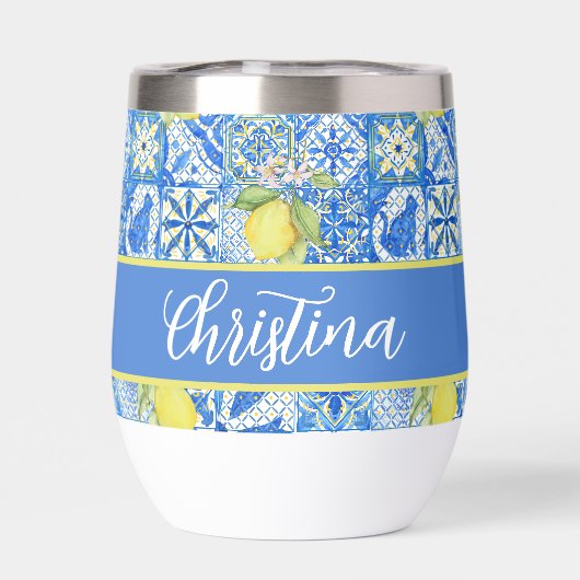 Blue Tile French Country Lemon Pattern Provencal (Arrière)