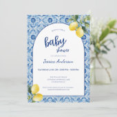 Blue Tile Lemon Baby Shower Invitation (Debout devant)