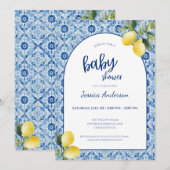 Blue Tile Lemon Baby Shower Invitation (Devant / Derrière)