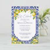 Blue Tile Lemon Mediterranean Engagement Party Kaart (Staand voorkant)