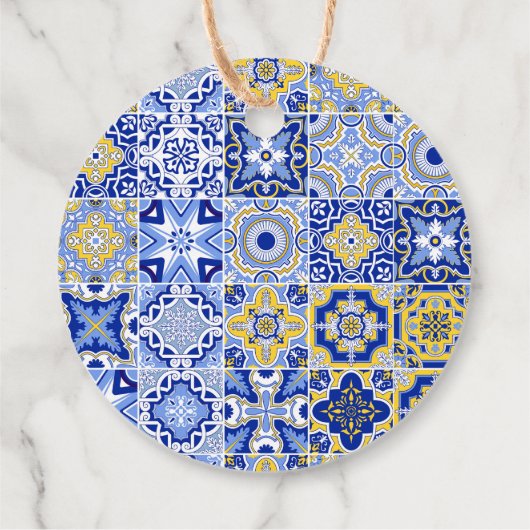 Blue Tile Lemons Script Dank je Bruidsdouche Bedankjes Labels (Achterkant)