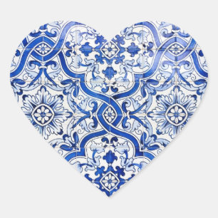 Blue Tile Portugees Azulejo Heart Sticker