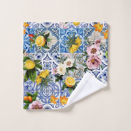 Blue tiles Mediterranean Floral (Gant de toilette)