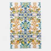 Blue tiles Mediterranean Floral Theedoek (Verticaal)