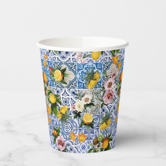 Blue Tiles Mediterranean Pattern Papieren Bekers (Links)