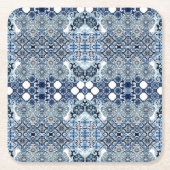 Blue Tiles Mediterranean Pattern Vierkante Kartonnen Onderzetter (Voorkant)