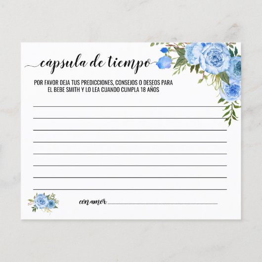 Blue Time capsule conseil pour carte bilingue bébé (Dos)