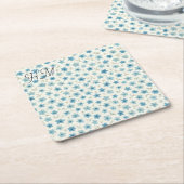 Blue Tiny Flower Simple Customize Your Initial Vierkante Kartonnen Onderzetter (Schuin)