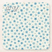 Blue Tiny Flower Simple Customize Your Initial Vierkante Kartonnen Onderzetter (Voorkant)