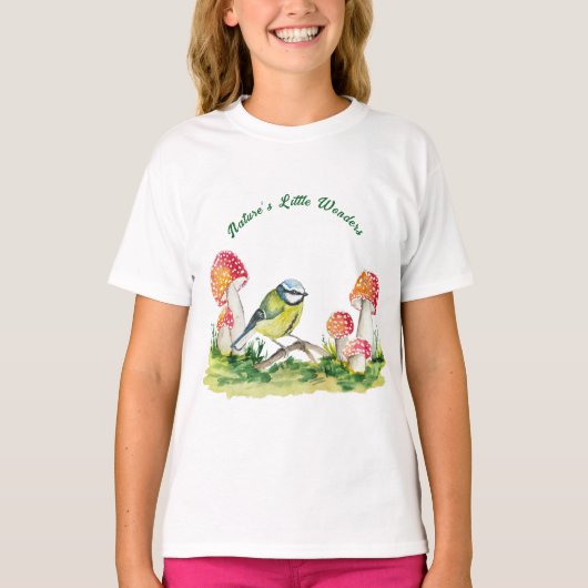 Blue Tit and Fly Agaric in a Forest Clearing T-shirt (Voorkant)