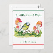 Blue Tit and Fly Agaric Watercolor Briefkaart (Voorkant / Achterkant)