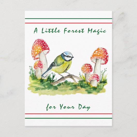 Blue Tit and Fly Agaric Watercolor Briefkaart (Voorkant)