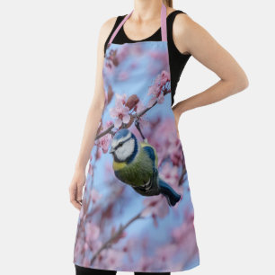 Blue Tit Bird in Pink Japanse Cherry Blossom Schort
