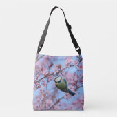 Blue Tit Bird in Pink Japanse Cherry Blossom T Crossbody Tas (Achterkant)