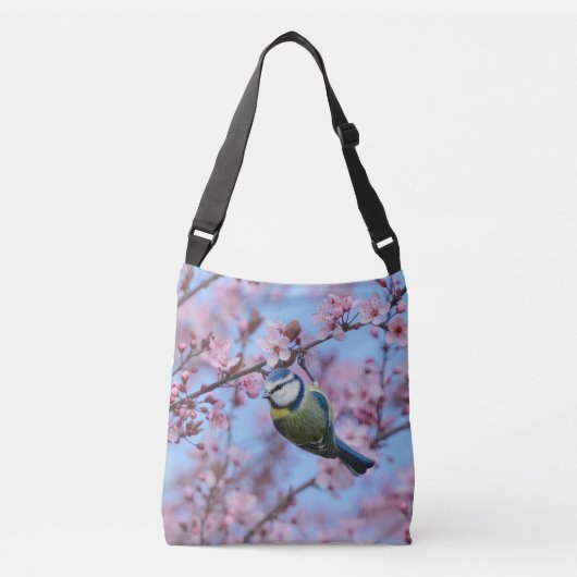 Blue Tit Bird in Pink Japanse Cherry Blossom T Crossbody Tas (Voorkant)