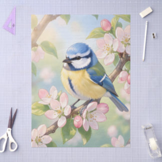  Blue Tit Bird on Apple Tree Spring Decoupage Tissuepapier