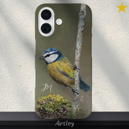 Blue Tit Bird Painting Birdwatcher Aangepaste naam iPhone 16 Hoesje