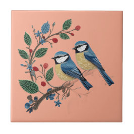 Blue tit birds on a vine Quilling design  Tegeltje