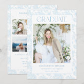 Blue Toile Afstuderen Aankondiging Kaart Uitnodige (Voorkant / Achterkant)