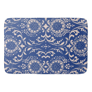 Blue Toile Bathroom Rug. Badmat