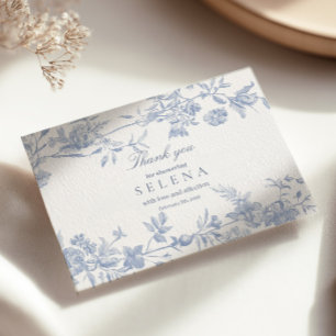 Blue Toile bedankkaart   Elegant Vrijgezellenfeest