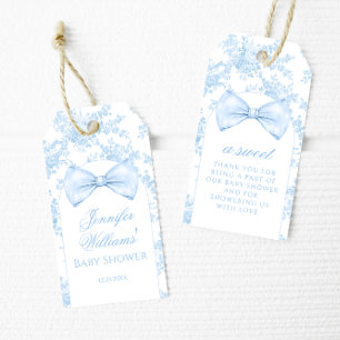 Blue Toile Bow Stropdas Boho Baby Boy Shower Dank  Cadeaulabel