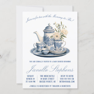 Blue Toile China, Victoriaans Tea Party Baby showe Kaart