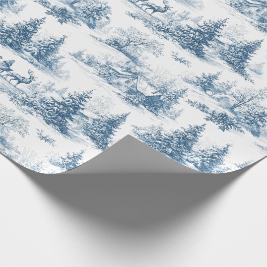 Blue Toile Christmas Pattern Cadeaupapier (Hoek)