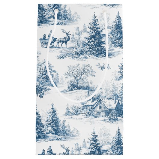 Blue Toile Christmas Pattern Klein Cadeauzakje (Voorkant)