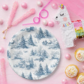 Blue Toile Christmas Pattern  Papieren Bordje (Feest)